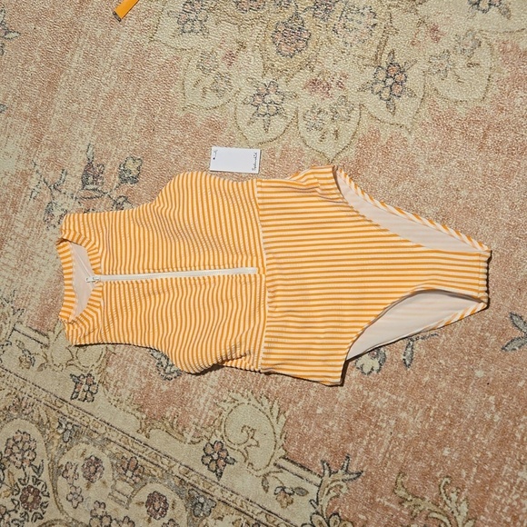 Splendid Orange and White Stripe Seersucker One-piece Zip Front Swimsuit Size S - Picture 1 of 13